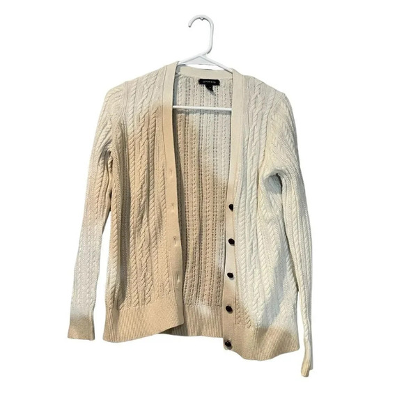 Lands End Cable Knit White 5 Button Cardigan‎ Size Small - Picture 1 of 3